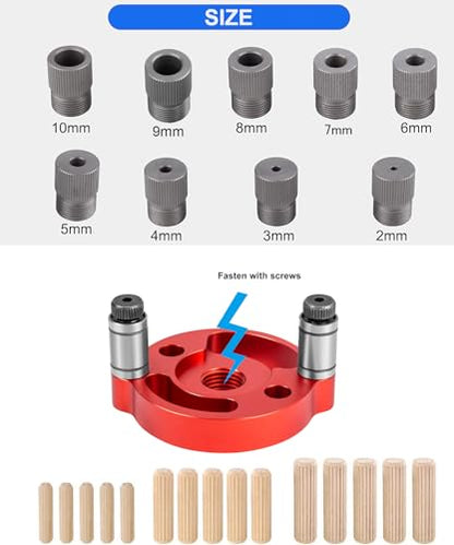 Self Centering Doweling Jig, Dowel Drill Guide 2/3/4/5/6/7/8/9/10mm Handheld Drill Guide for Straight Holes Wood Panel Hole Puncher Locator - size: Red Drill Guide 2/3/4/5/6/7/8/9/10mm