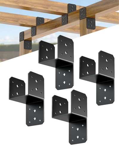 4×4 Pergola Post Bracket Kit, Joist Anchor Connector Black 4-Pack - color: Black-4 Pcs