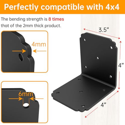 4x4x3.5 L Brackets Heavy Duty for Pergola ,4mm Extra Thick - size: 4x3.5 inch ( 8 Pack )