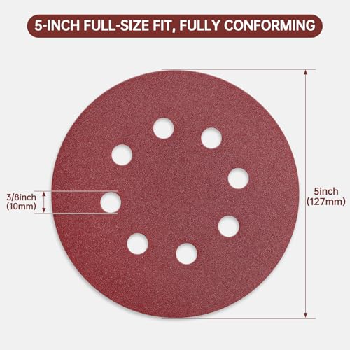 5 Inch Sanding Discs 40 Grit, 35Pcs, 8 Hole Hook & Loop