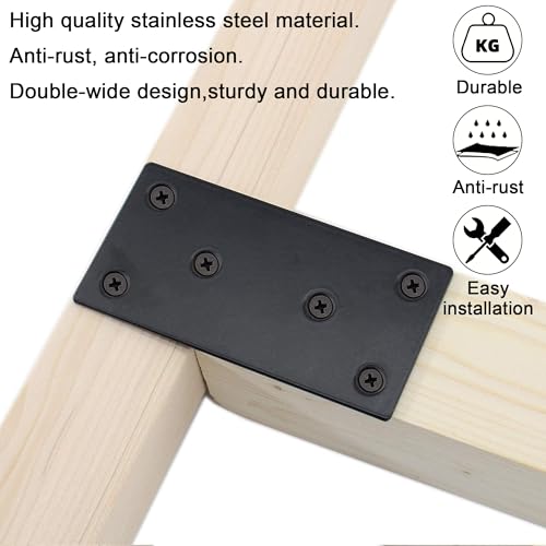 20 Pack Flat Straight Brace Bracket, 4 x 2 inch Black Steel Stainless Mending Plate with Screws, Flat Metal Brackets for Wood Furniture Shelves Repair (100 × 50 mm) - color: Black (4x2 inch)