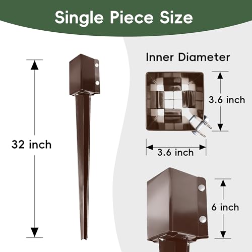 ARIFARO 4 Pcs 32 Inch 4"x4" Fence Post Anchor Ground Spike (Fit 3.5"x3.5") - color: Brown, size: 32 Inch