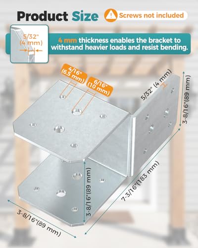 4x4 Pergola Post & Joist Anchor Bracket Kit Galvanized 4-Pack - color: Galvanized-4 Pcs