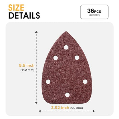 36 PCS Mouse Sander Sandpapers 6 Hole Detail Sander Sanding Disc - style: 6 hole 36PCS 6 each of (60/80/100/120/180/240) Grit