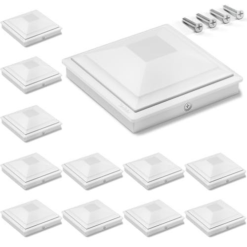 SIEDiNLAR 5x5 Post Caps White 12 Pack, Fence Post Covers Outdoor Waterproof - color: White, size: 5x5in, 12 Pack