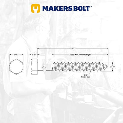 3/8" x 3-1/2" Stainless Steel Hex Lag Bolts (10 pcs) Black Oxidized in USA by Makers Bolt - size: 3/8 x 3-1/2 (10 pcs)