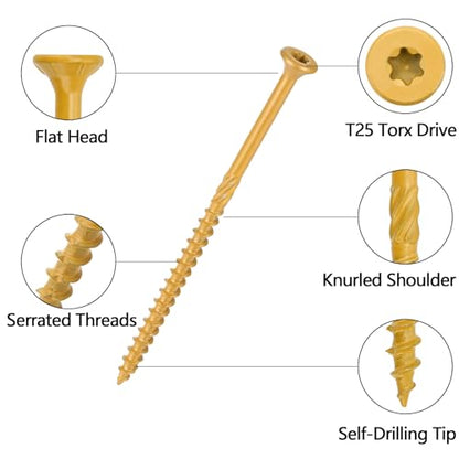 100 PCS #10 x 4” Deck Screws Self-Tapping Outdoor Wood Screws - color: Tan, size: #10x4"