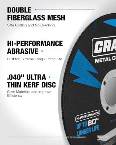 CRALY 4-1/2 Inch Cut-Off Wheels for Cutting Metal & Stainless Steel, Professional Grade Ultra Thin Metal Cutting Disc for Angle Grinder & Die Grinder, 7/8 in Arbor, 25-Pack(30111501-25) - style: 4-1/2 Inch,25pcs