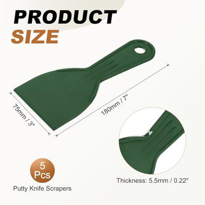 HARFINGTON 5pcs Putty Knife Scraper 3" Width Flexible Plastic Putty Knife Paint Scraper Tool for Taping Drywall Spreading Painting Wall Scratching Dark Green - color: Dark Green, size: 3"