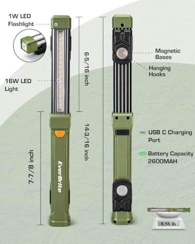 EverBrite 1000LM Work Light, Rechargeable Magnetic Flashlight, Green - color: Green