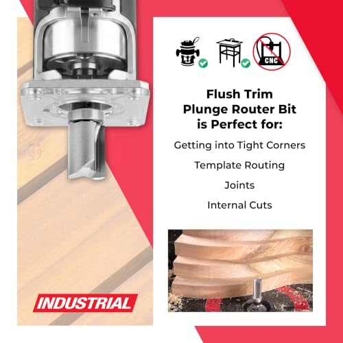 Amana Tool 45468 Carbide Tipped Flush Trim Plunge Template Router Bit 1-1/8 Dia x 1-1/2 x 1/2 Inch Shank with Upper Ball Bearing - size: 1-1/8 Dia x 1-1/2 x 1/2"