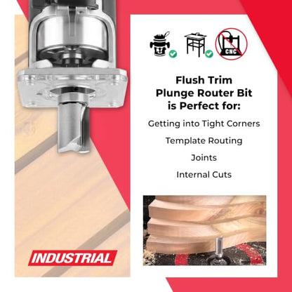 Amana Tool 45468 Carbide Tipped Flush Trim Plunge Template Router Bit 1-1/8 Dia x 1-1/2 x 1/2 Inch Shank with Upper Ball Bearing - size: 1-1/8 Dia x 1-1/2 x 1/2"