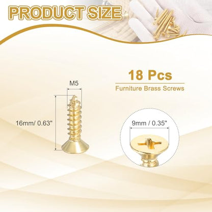 MECCANIXITY Brass Phillips Wood Screws, M5 x 16mm Brass Phillips Flat Wood Screws Self-Tapping Furniture Connector for Door Hinges, Wood Crafts and DIY Projects,(Gold Tone, Pack of 18) - size: M5 x 16mm