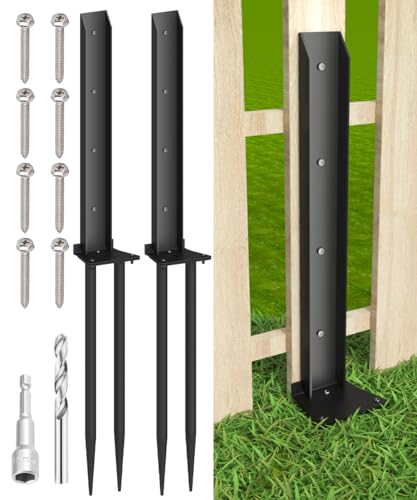 Fence Post Anchor Kit, Heavy Duty Metal Steel Post Repair Kit, Fence Post Anchor Stakes Ground Spike for Repairing Tilted/Broken Wood Post, Double-Tube Style, 2 Packs - size: Double-Tube-2
