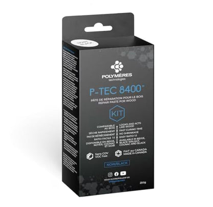 P-Tec 8400 Wood Filler - 250g - Fast Cure Crack & Knot Repair (Black) - color: Black