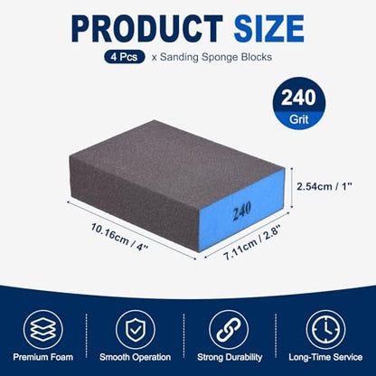 4Pcs 240Grit Sanding Sponges, Wet Dry Sanding Blocks - size: 240Grit