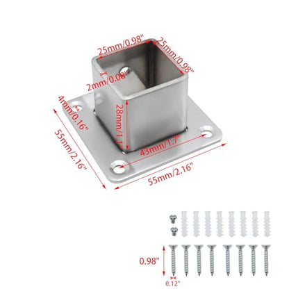 Wealrit 4 Pcs Square Post Bases Stainless Steel 1" Flange Anchor Bases - style: 4 pcs 1" Silver