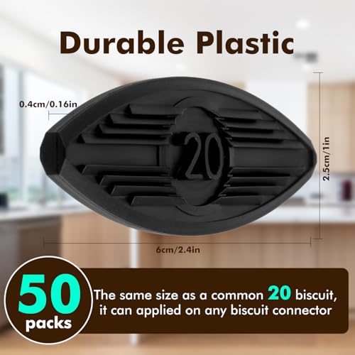 50 Pcs Plastic Biscuit Joiners Self Clamping Plate Joiner Tool Connectors for Woodworking Composite Deck Fixed Door and Furniture Framing Joinery Black