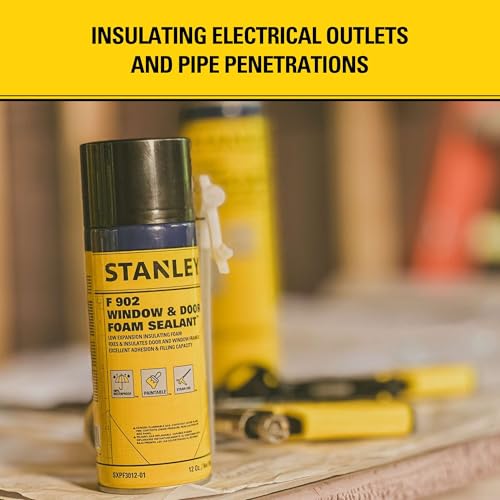 Stanley F902 Window & Door Foam Sealant (1x12 Oz.) – Low Expansion Polyurethane Insulating Spray Foam | Gaps and Cracks Filler for Window & Door Frames, Waterproof Sealant with Straw | 12 Oz. 1 Pack - size: 1 Pack