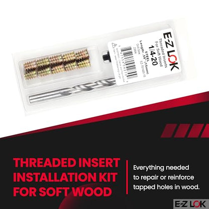 E-Z LOK Threaded Inserts for Wood, Repair Installation Kit, Includes Steel Hex Drive Flanged Thread Inserts, 1/4-20 Internal Thread, 15mm Length, Drill, Installation Tool - style: 1/4-20 Internal Thread