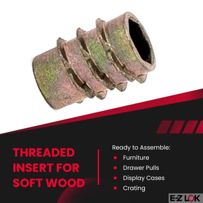 E-Z LOK Knife Thread Insert for Soft Wood, Hex Flush, 8-32, 10mm, 100 ct - size: #8-32 Internal Threads, 0.394" Length