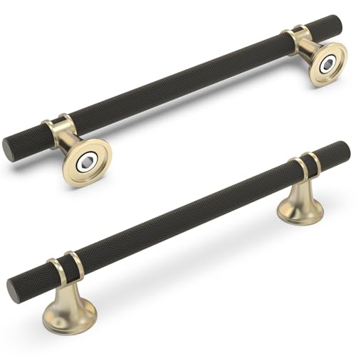 10 Pack 6.3 Inch Black and Gold Kitchen Cabinet Handles - color: Black and Brushed Gold Knurled, size: 6-1/4'' Hole Center(160mm)