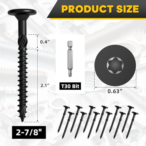 100Pcs #14 x 2-7/8" Lag Screws Black, Structural Wood Screws Star Drive, Heavy-Duty Exterior Construction Screws for Timber, Landscaping & Framing, T30 Bit Included, Rust Resistant - size: #14x2-7/8in 100pcs