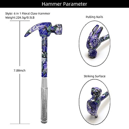 6-in-1 Floral Hammer Kit, Multifunctional Set with Cross & Flat Screwdriver, Portable Mini Gift - color: Purple