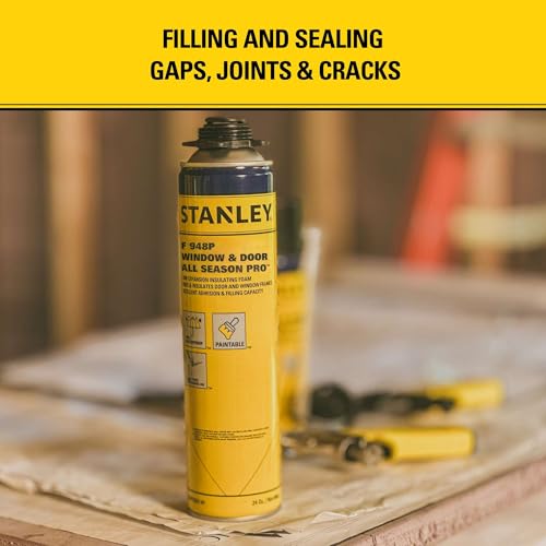 STANLEY F948P All Season Pro Gap Filler - Window & Door Filler in 10F˚, Expanding Polyurethane Sealant for Gaps & Cracks, | Including Gun, Cleaner, Safety Items | 24 Oz, 2 Pack - size: 2 Pack, style: All Season Pro Set