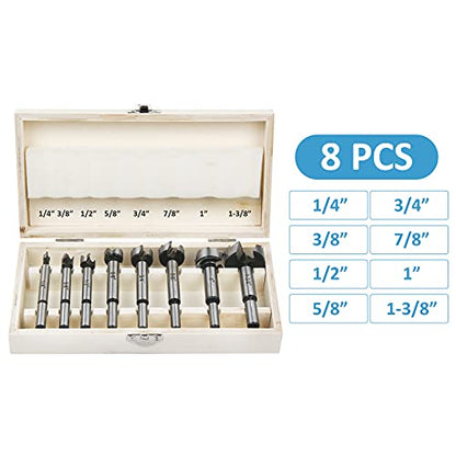 HPHOPE Forstner Bit Set 8Pcs - Forstner Bits for Wood, Wood Drilling with Storage Case