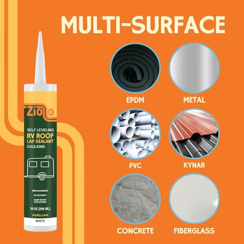 Ziollo RV Roof Lap Sealant - Self-Leveling EPDM Caulk for Rubber Roofs, Seams & Vents - Waterproof Sealant for Motorhomes, Trailers & Campers - White, 2-10 oz Tubes - size: 2 - 10 oz Tube