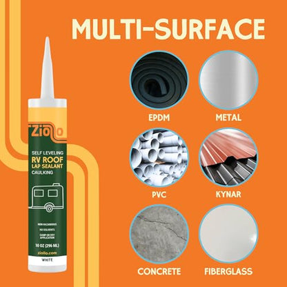 Ziollo RV Roof Lap Sealant - Self-Leveling EPDM Caulk for Rubber Roofs, Seams & Vents - Waterproof Sealant for Motorhomes, Trailers & Campers - White, 2-10 oz Tubes - size: 2 - 10 oz Tube