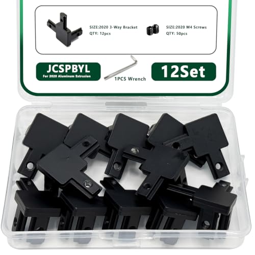 12Sets 2020 Aluminum Extrusion Hardware Accessories with Screws&Wrench, 12Pcs Black 3-Way Bracket with 50Pcs Set Screws for 2020 V T Slot Rail Aluminum Extrusion Profile - style: 12 Set 20 Series Bracket Black