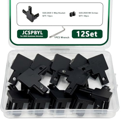 12Sets 2020 Aluminum Extrusion Hardware Accessories with Screws&Wrench, 12Pcs Black 3-Way Bracket with 50Pcs Set Screws for 2020 V T Slot Rail Aluminum Extrusion Profile - style: 12 Set 20 Series Bracket Black