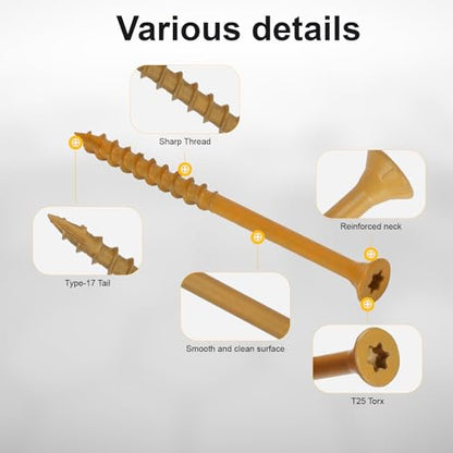 Wood Screws #10 x 2-1/2’’, T25 Star Torx Drive Flat Head Deck Screws, Tan, 79Pcs (1lb) - color: Tan, size: 10X2-1/2’’