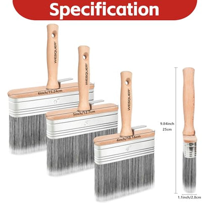 Wesquer Deck Stain Brush 3-Pack (4” 5” 6”), Wood Stain Brush Fits Extension Pole, Wide Paint & Limewash Brush for Deck, Fence, Wall, Furniture - All Paints & Stains