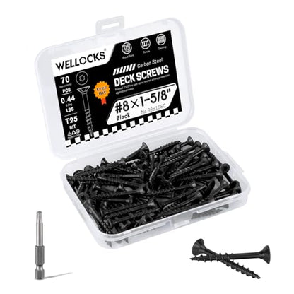 WELLOCKS #8 x 2 in Black Deck Screws, 0.44 lbs Trial Size - size: #8×1-5/8", style: Trial size 0.44LBS