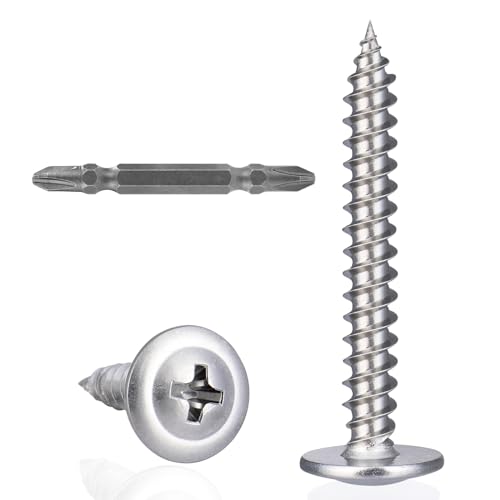 VGBUY 145Pcs #8x1-1/4 Wood Screws Phillips Modified Truss Head Stainless Steel 410 Quick Metal Self Tapping Screws - color: Silver, size: #8 x 1-1/4 inch