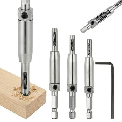 Self Centering Drill Bit Set 11/64",9/64",7/64", 5/64", for #10#8#6#4#2 Screws Size, Be Compatible with 1/4 in VIX Bit Bosch Snappy Quick-Change Hex Drill,Part #45300 Center Finding Drill Bit