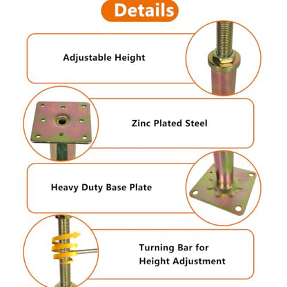 4 Pack Adjustable House Jack Floor Joist Support 16.5"-26.7" for Leveling - size: 16.5-26.7 inch