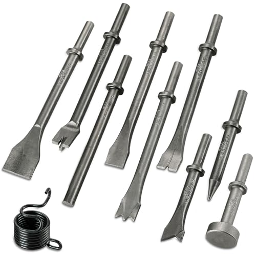 10pcs Air Hammer Chisel Set, 0.401" Pneumatic Hammer Bits with Spring