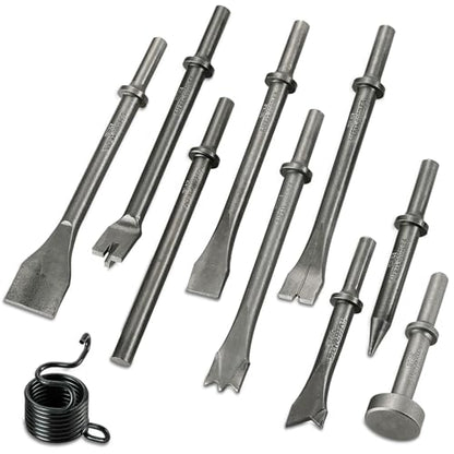 10pcs Air Hammer Chisel Set, 0.401" Pneumatic Hammer Bits with Spring