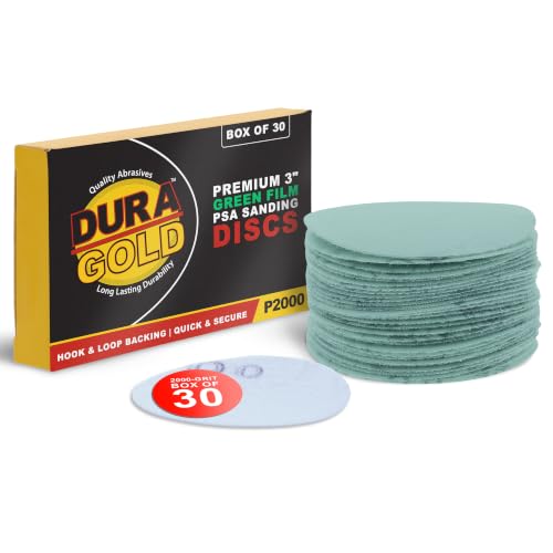 Dura-Gold Premium 3" Gold Hook & Loop Sanding Discs - 2000 Grit (Box of 30) - size: 2000-Grit