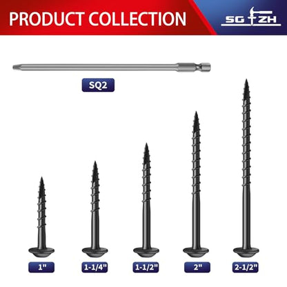 Pocket Hole Screws #8 x 1 Inch (188Pcs) 1lb. Carbon Steel, Black, Washer Head, Coarse Thread, Square Drive,150MM Drive Bit Included - color: Black, size: #8 x 1"