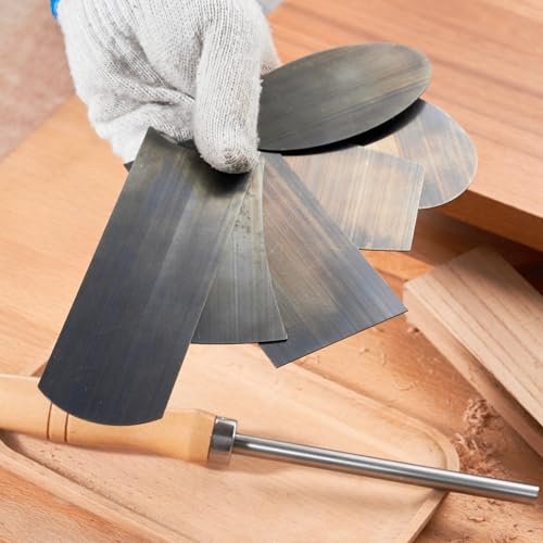 Cabinet Scraper Burnisher with 6 Piece Multi-Shaped Scraper Set 1 Oval 2 Double Convex/concave 1 Rectangle 1 Curved and 1 Gooseneck Scraper (Blue Spring Steel)