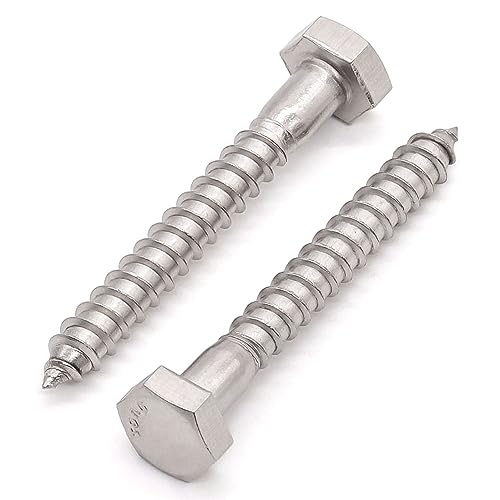 Glvaner (20 pcs) 1/4" x 2-1/2" Stainless Steel Hex Head Lag Bolts, Hexagonal Head Lag Screws, 304 Stainless Steel 18-8, Secure Hold for Wood - size: 1/4 x 2-1/2"