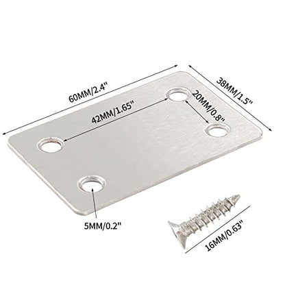 Metal Flat Straight Mending Plates, 2.4x1.5 Inch, 10Pcs