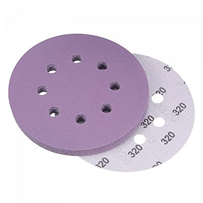 uxcell 10Pcs 5-Inch Purple Sanding Discs 320 Grits 8 Hole Hook and Loop Professional Aluminum Oxide Sand Paper Wet Dry Polish for Wood Metal Paint Finish - style: 320 Grit