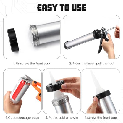 Lasnten 6 Pack Sausage Caulking Gun with 4 Cone Nozzles, Gray - color: Gray
