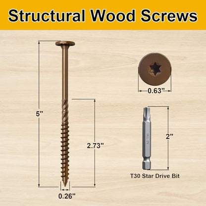 Wood Screws #14 x 5 Inch, 54Pcs Structural Deck Screws with Upgraded Thread - size: #14 x 5"
